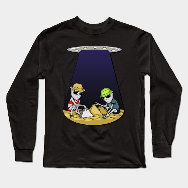 Grey Aliens' Children Making Pyramids Long Sleeve T-Shirt by MagicEyeOnly